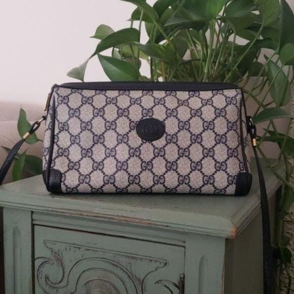 Vintage Gucci Navy Monogrammed Crossbody Bag